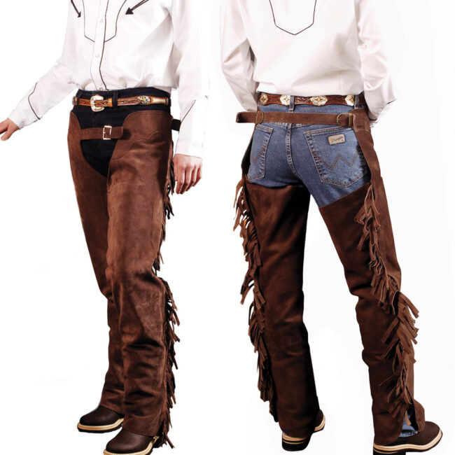 CHAPS PELLE SCAMOSCIATA CON FRANGE LAKOTA COLORE MARRONE TAGLIA L