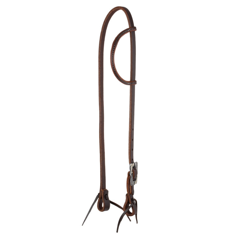 ROLLED EAR BLACK STEEL BUCKLE OILED WESTERN BRIDLE